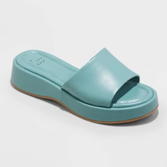 a new day Shoes - A New Day Shoes New Carlita Wedge Platform Slide Blue Sandals